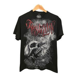 Hostility Mens Graphic Tshirt Black Size Large Skull Cobwebs Roses Punk Grunge